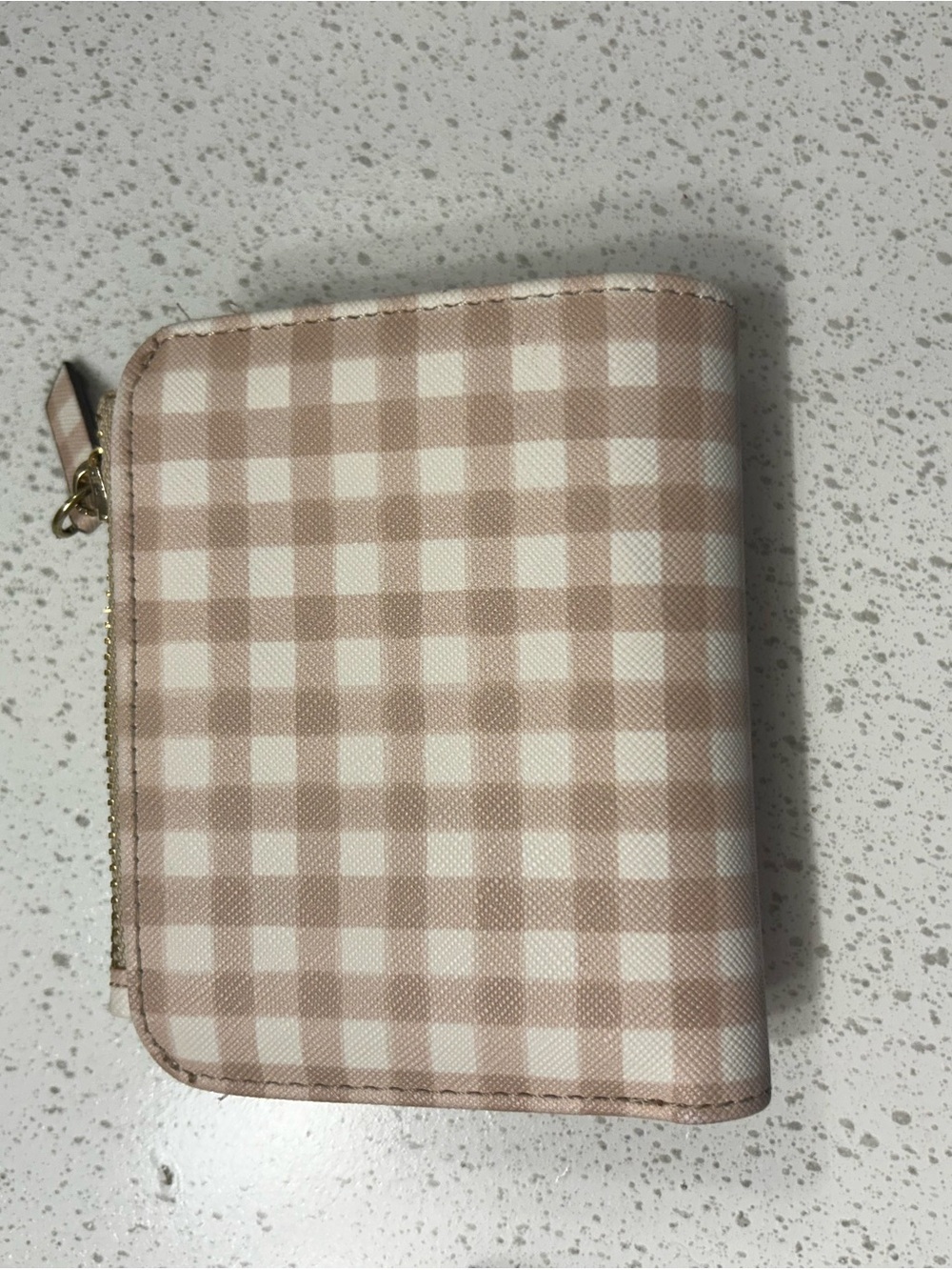 Beige Gingham Zip Wallet - Women Bags
